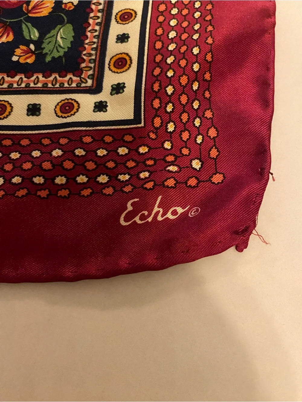Echo Vintage Silk Square Scarf Multicolor Fruit & Floral Fall Timeless Elegant